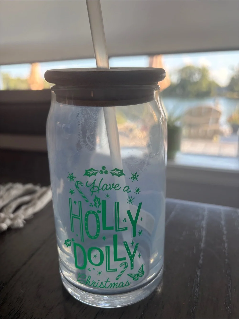 Dolly  Pink & Green Holiday Glass Tumbler Set with Bamboo Lids